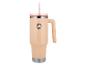 Mug thermique beige avec anse et paille