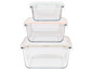 Trois contenants en verre avec couvercles pour le stockage.