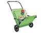 Chariot de plage vert avec pelle et seau.
