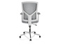 Une chaise de bureau grise avec un dossier en mesh.