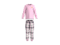 Haut de pyjama rose à manches longues avec motif croissant et pantalon de pyjama à carreaux