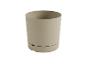 Pot de fleurs beige cylindrique.