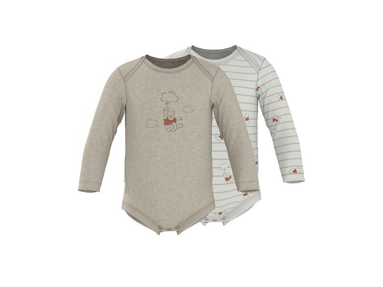 Lot de 2 bodies bébé à manches longues, un beige avec Winnie l'Ourson et un rayé.