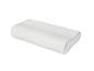 Oreiller ergonomique blanc en mousse à mémoire de forme avec liseré gris.