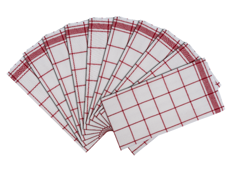 Un ensemble de torchons blancs et rouges à carreaux.