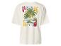 T-shirt crème avec imprimé coloré de palmiers et le texte 'SUNSHINE ON MY MIND'.