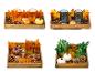 Quatre plateaux d'automne avec des bougies, des citrouilles et des pommes de pin.