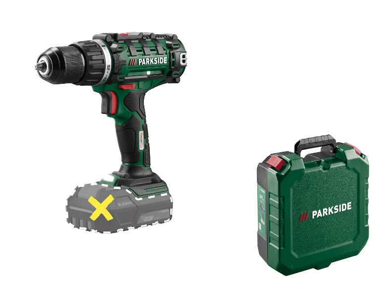 Perceuse-visseuse sans fil PARKSIDE 20 V et mallette.