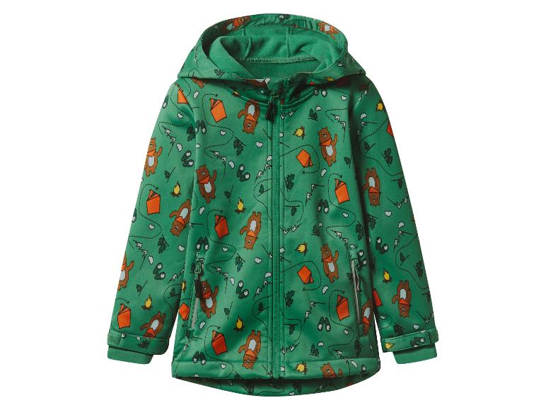 Veste softshell verte pour enfant avec motif ours.