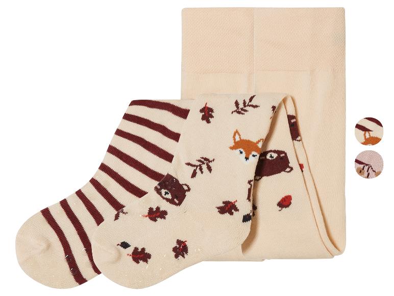Collants beiges à rayures rouges et imprimé animal.