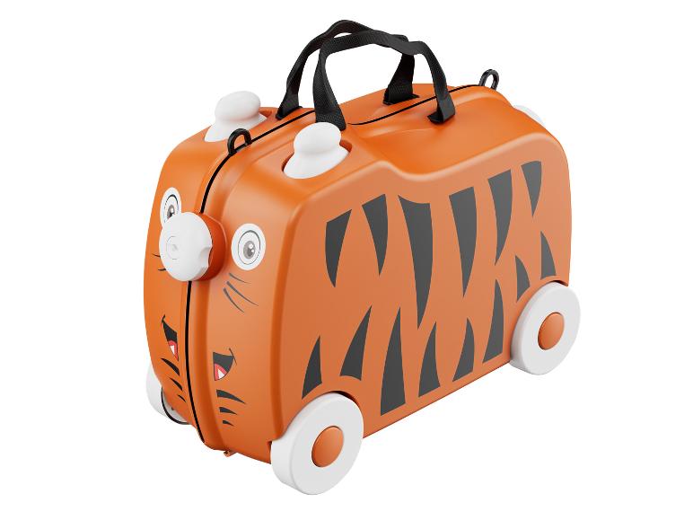 Une valise orange à imprimé tigre pour enfants.