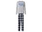 Pyjama gris à manches longues avec le texte « LETS STAY IN BED (FOREVER) » et pantalon à carreaux.