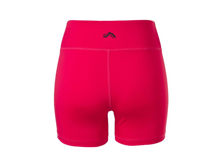 Short de cyclisme rouge pour femme, taille haute, avec logo noir.