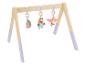 Portique d'éveil en bois pour bébé avec jouets suspendus pastèque, hippopotame et oiseau.