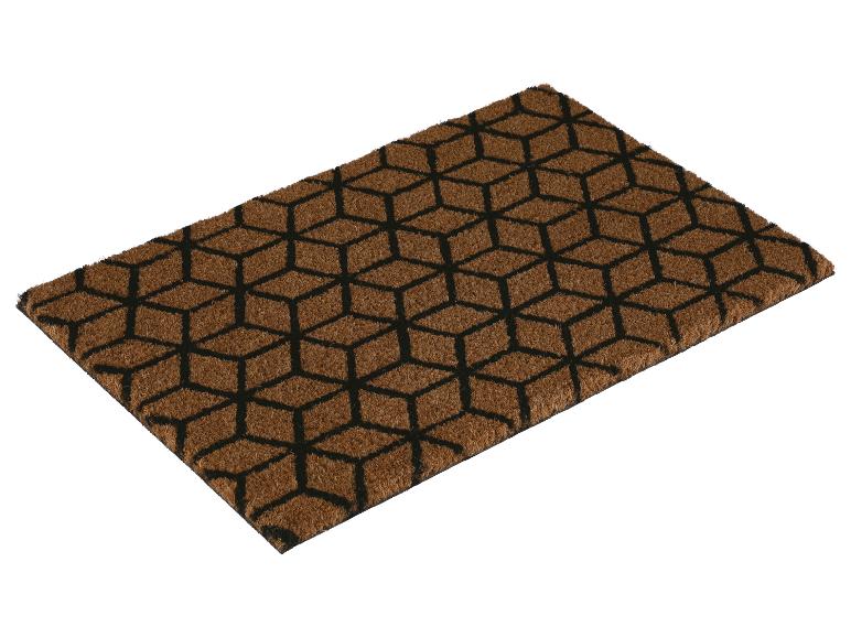 Paillasson coco motif géométrique noir et brun.
