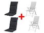 Deux chaises pliantes et deux coussins pour chaises.