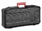Valise à outils Parkside noire avec poignée rouge.