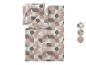 Parure de lit avec oreiller, motif géométrique dans les tons rose et gris.