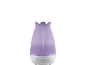 Diffuseur d'arômes violet en forme de tulipe avec boutons de commande pour la lumière et la brume.