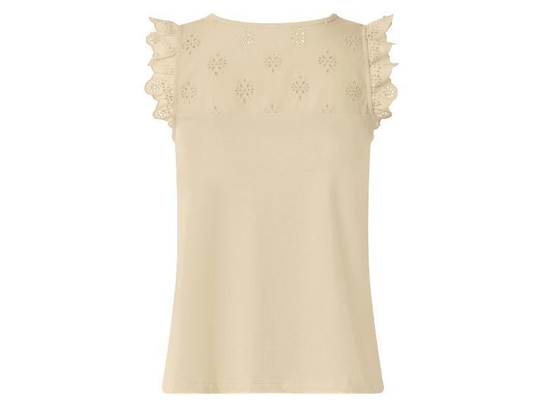 Haut beige femme avec broderie et volants