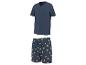 Pyjama homme avec t-shirt bleu marine à col en V et short à motif citrons.