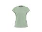 T-shirt de sport à manches courtes vert clair pour femme avec un petit logo sur la poitrine.