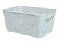 Panier de rangement rectangulaire en plastique bleu clair avec motif tressé