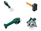 Outils Parkside : ouvre-bouteille, marteau, coupe-pizza et scie circulaire.