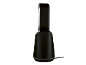 Purificateur d'air noir avec accent argenté, debout dans sa base.