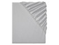 Drap-housse en coton gris élastique.