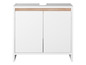 Une armoire de salle de bain blanche avec deux portes.