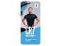 Cristiano Ronaldo en t-shirt noir sur fond graphique bleu et noir, faisant la publicité de boxers pour enfants.