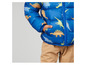 Une veste d'hiver bleue à imprimé dinosaure pour garçons.