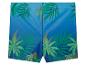 Maillot de bain bleu à motifs tropicaux.
