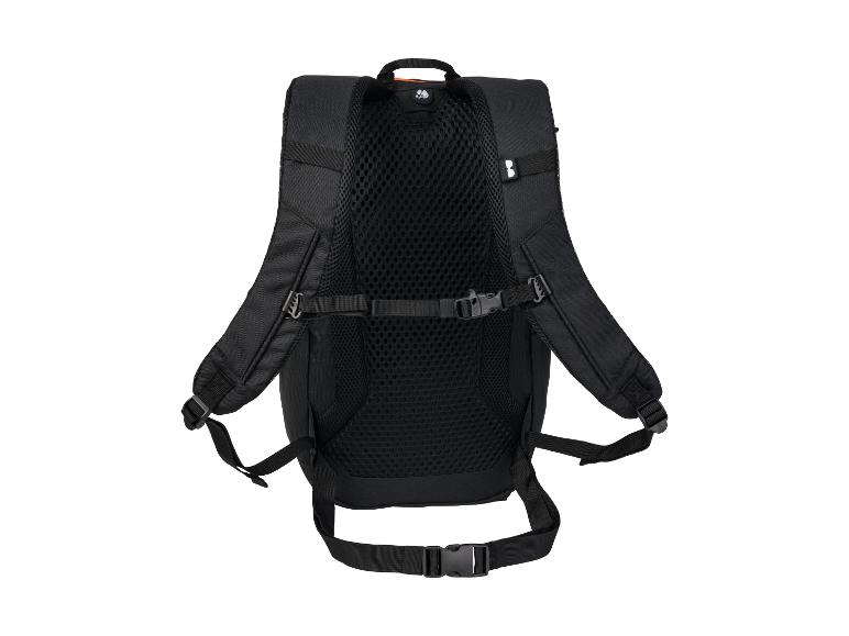 Sac à dos noir avec dos et bretelles rembourrés, doté d'une sangle de poitrine et de taille.