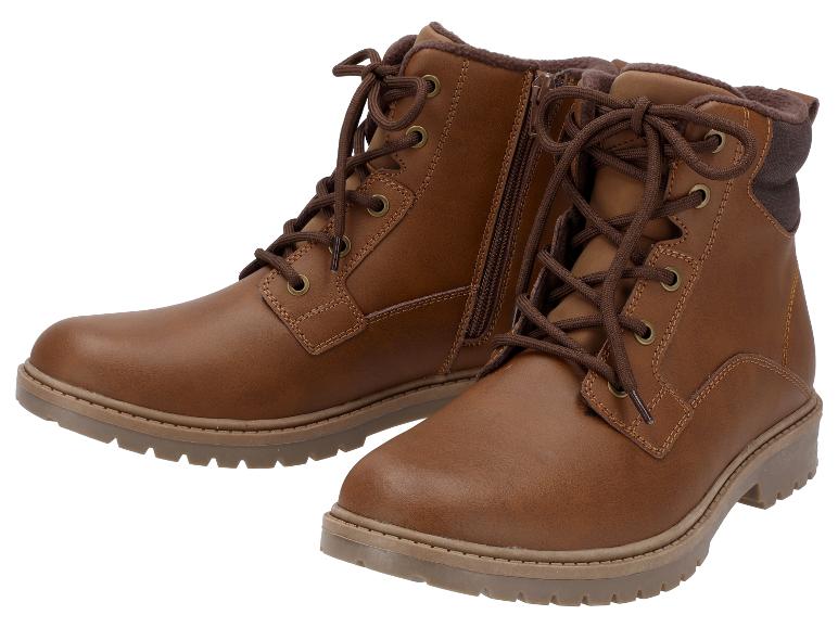 Bottes en cuir marron avec lacets et fermeture éclair.