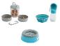 Gamelles, distributeur de nourriture et fontaine d'eau pliable pour animaux.