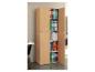 Armoire de bureau en bois ouverte avec des classeurs colorés et des livres d'architecture.