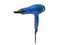 Sèche-cheveux bleu avec boutons rouges et accents jaunes, avec concentrateur.