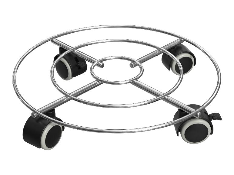 Support roulant en métal pour plantes.