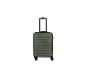 Valise verte à roulettes avec poignée télescopique.