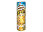 Boîte Pringles jaune édition limitée saveur Focaccia, avec image de focaccia et d'huile d'olive.
