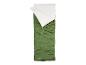 Sac de couchage vert avec intérieur blanc, partiellement ouvert, sur fond blanc.