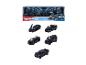 Coffret Majorette Black Edition avec voitures miniatures noires, dont une Bugatti et un Land Rover.