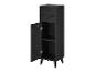 Armoire noire avec deux tiroirs et une porte ouverte révélant des étagères.