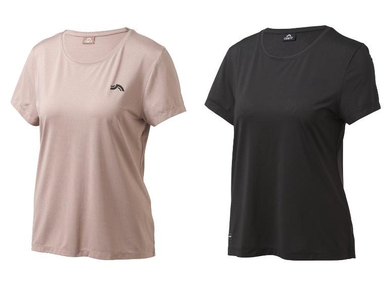 T-shirts de sport pour femmes à manches courtes, un beige et un noir, avec motif perforé.