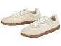 Deux paires de baskets en cuir beige avec des lacets blancs.
