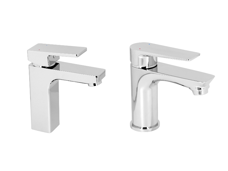 Mitigeurs monocommande LIVARNO® pour lavabo: un angulaire et un rond, chromés.