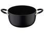 Une casserole noire avec deux poignées.