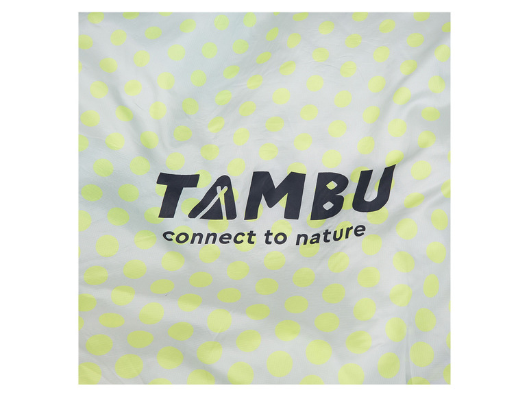 Tissu Tambu avec des pois jaunes et le texte 'connect to nature'.